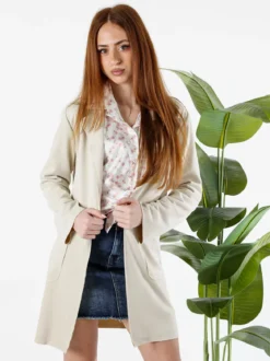 Solada Blazer donna lungo in tessuto scamosciato senza chiusura - beige