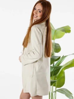 Solada Blazer donna lungo in tessuto scamosciato senza chiusura - beige