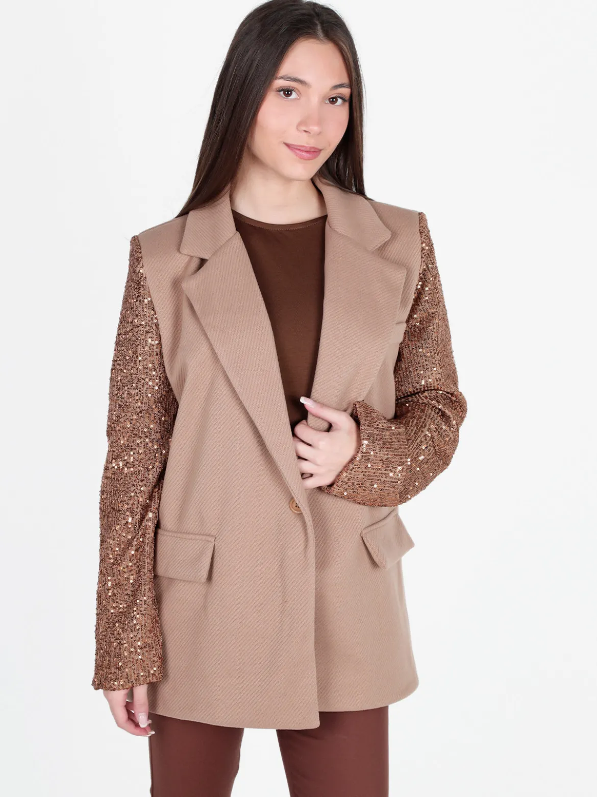 Solada Blazer donna oversize con maniche di paillettes