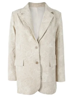 Solada Blazer donna oversize in cotone con ricami - beige