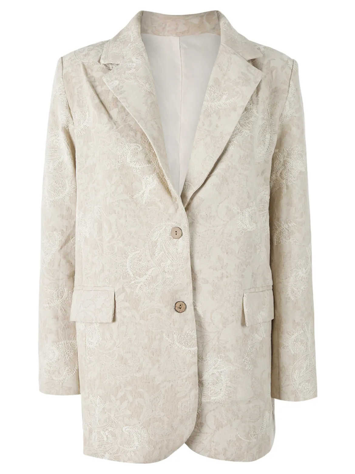 Solada Blazer donna oversize in cotone con ricami - beige