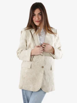 Solada Blazer donna oversize in cotone con ricami - beige
