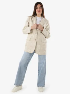 Solada Blazer donna oversize in cotone con ricami - beige