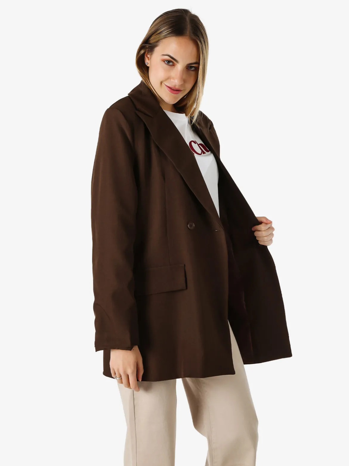 Solada Blazer oversize da donna con chiusura a doppiopetto - moro