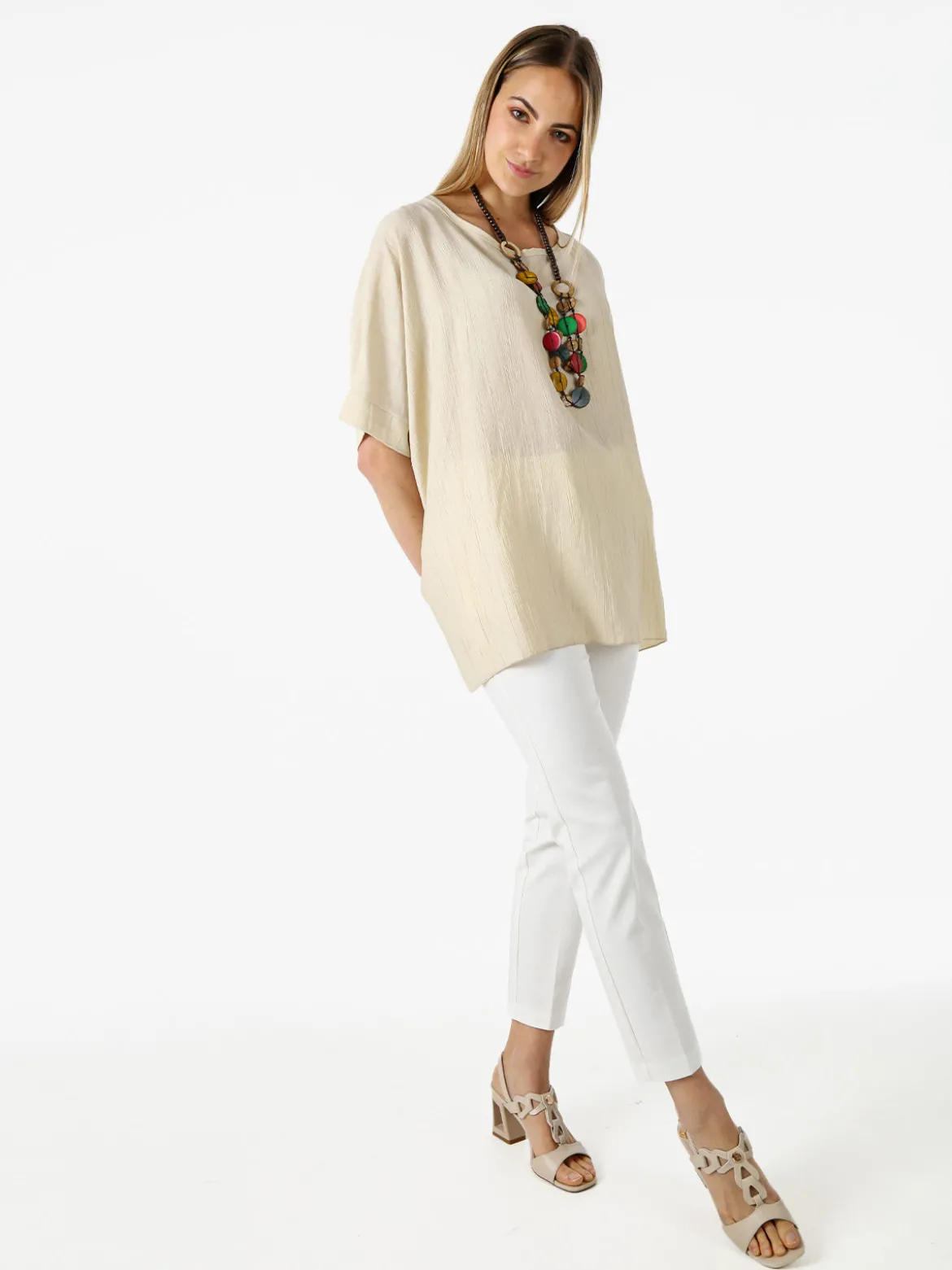 Solada Blusa da donna a maniche corte a pipistrello - beige