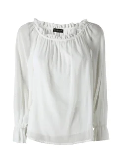 Solada Blusa da donna a maniche lunghe velate con scollo a barchetta - bianco
