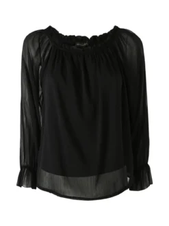 Solada Blusa da donna a maniche lunghe velate con scollo a barchetta - nero