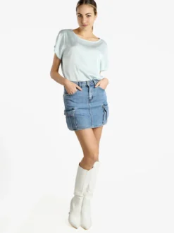 Solada Blusa donna a maniche corte effetto raso