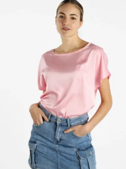 Solada Blusa donna a maniche corte effetto raso