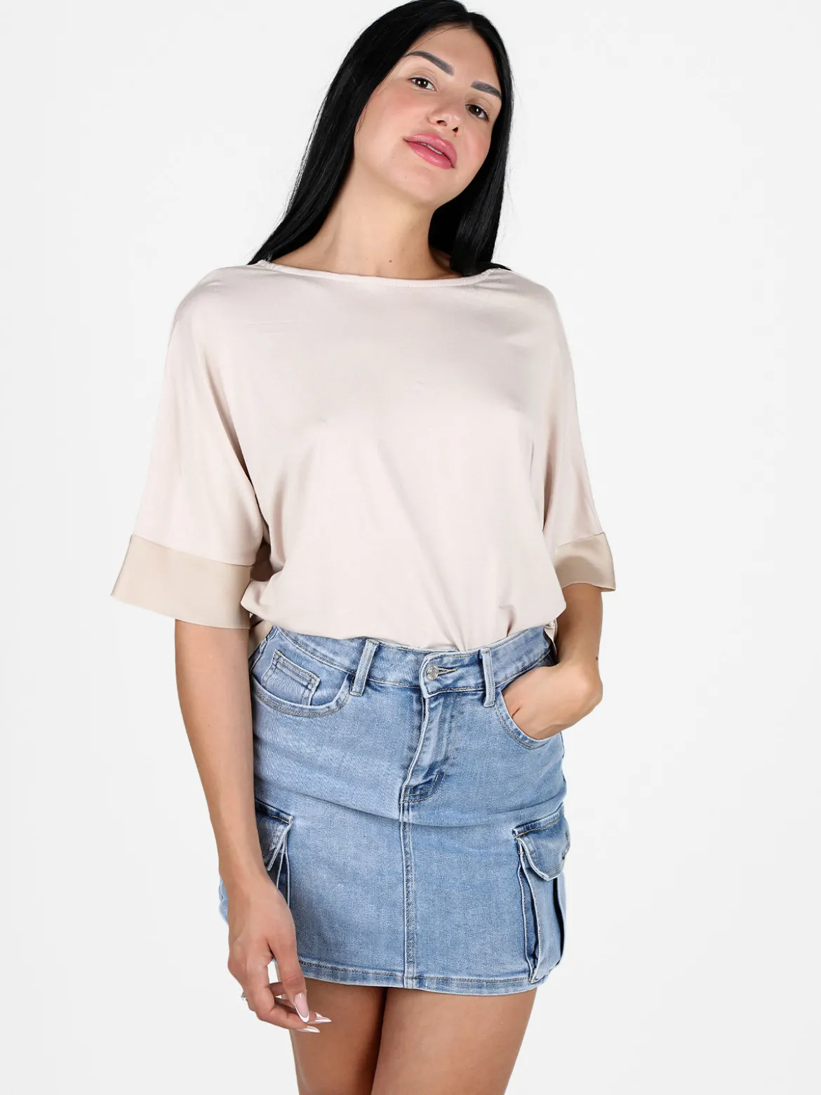 Solada Blusa donna con maniche corte a pipistrello e bottoni dietro