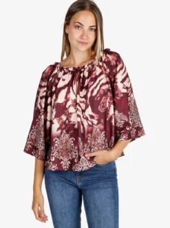 Solada Blusa donna con scollo a barca e maniche corte ampie - bordeaux
