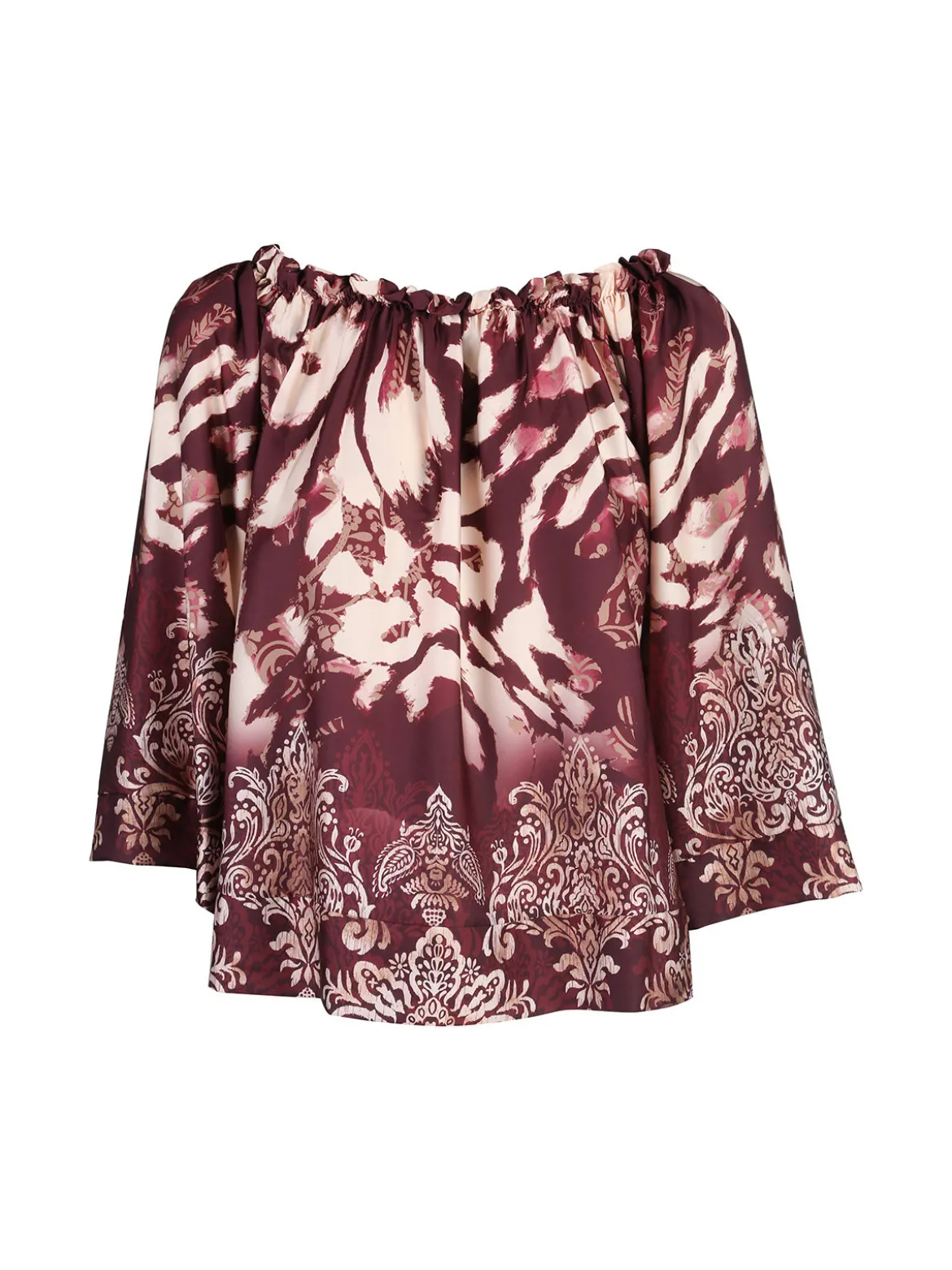 Solada Blusa donna con scollo a barca e maniche corte ampie - bordeaux