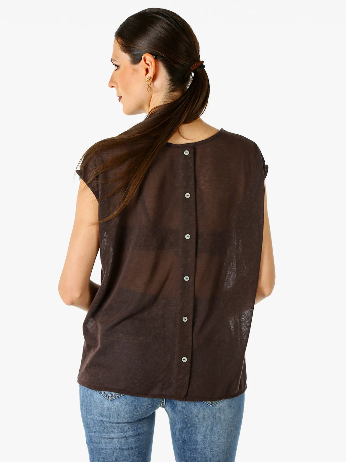 Solada Blusa donna in lino senza maniche - moro