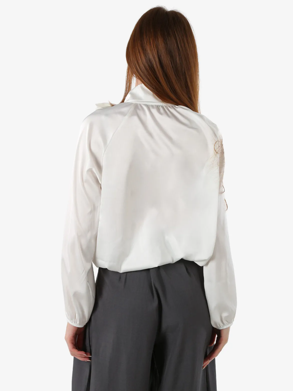 Solada Blusa donna in tessuto simil raso a maniche lunghe - bianco