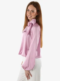Solada Blusa donna in tessuto simil raso a maniche lunghe - rosa