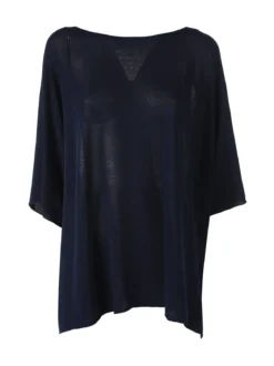 Solada Blusa donna in viscosa con maniche corte a pipistrello - blu scuro