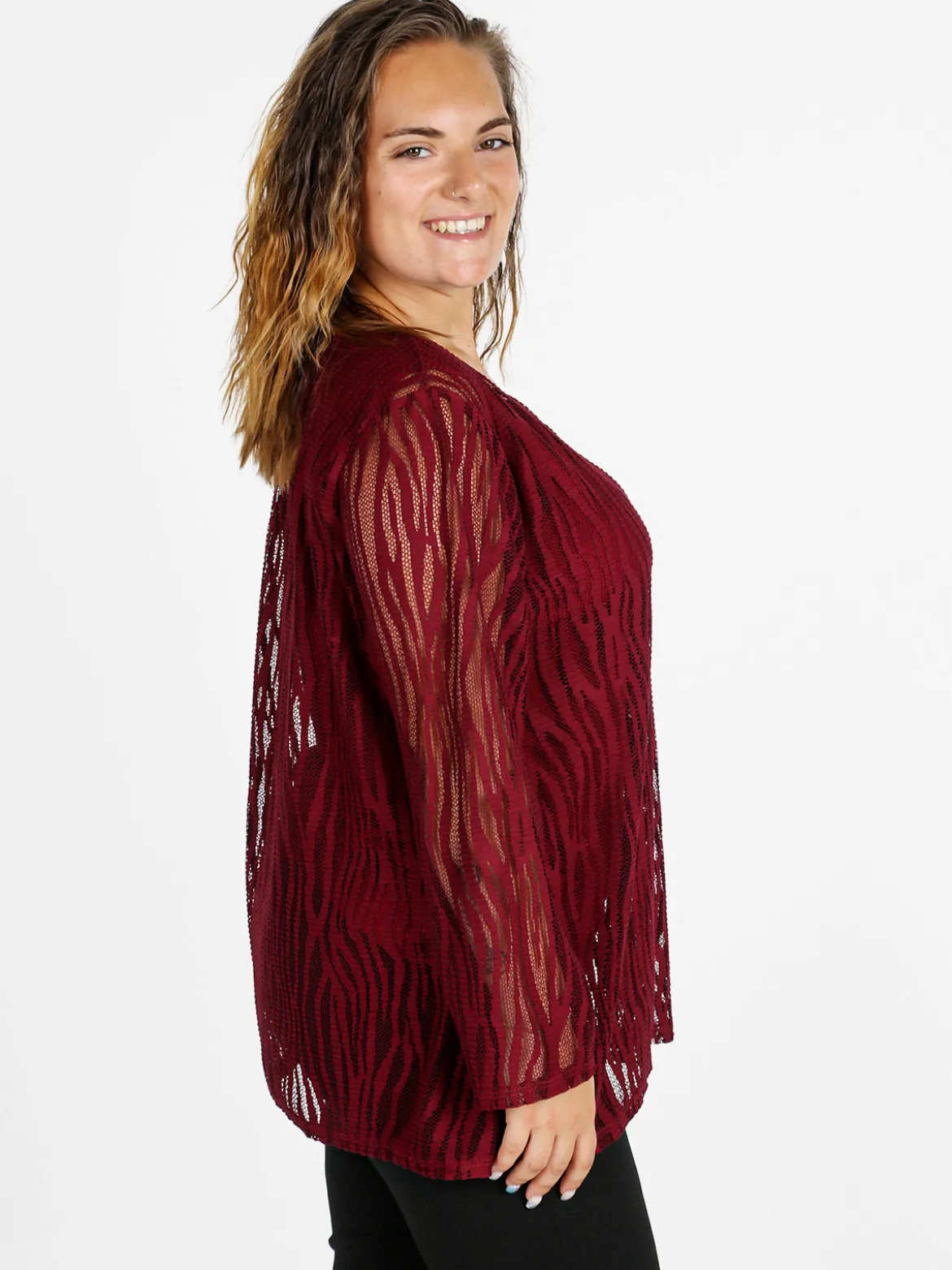 Solada Blusa donna ricamata a maniche lunghe - bordeaux