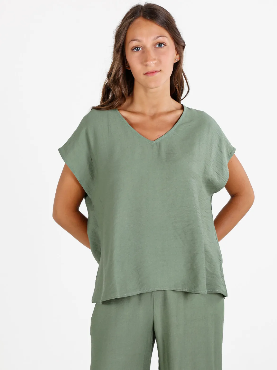 Solada Blusa donna senza maniche con scollo a V - verde