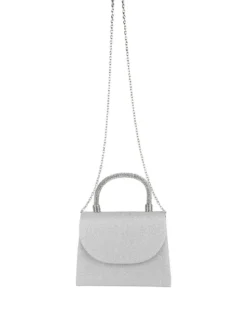 Solada Borsa donna elegante con lurex brillanti e manico con strass - argento