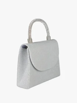 Solada Borsa donna elegante con lurex brillanti e manico con strass - argento