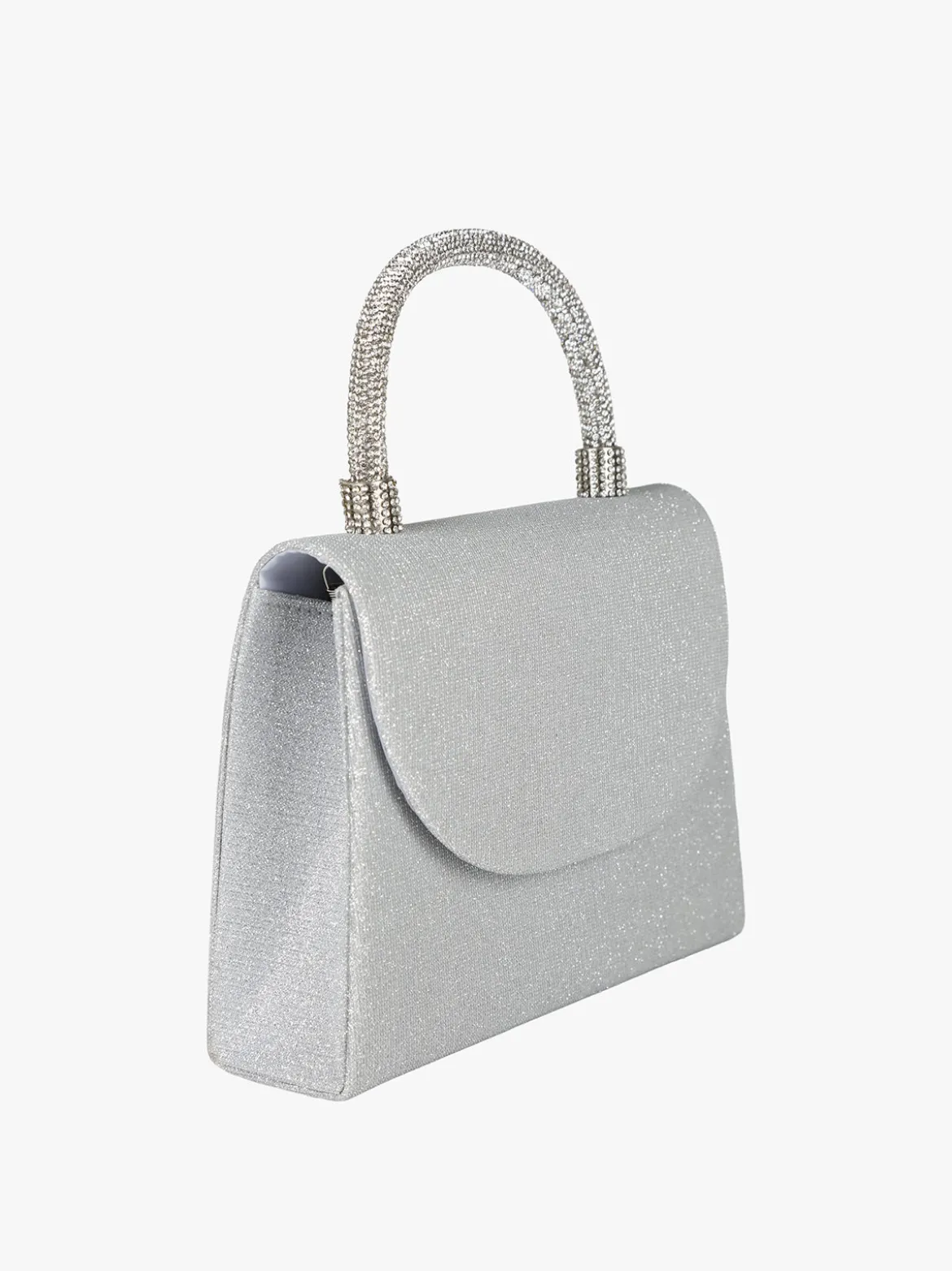 Solada Borsa donna elegante con lurex brillanti e manico con strass - argento