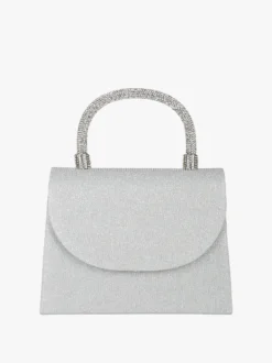 Solada Borsa donna elegante con lurex brillanti e manico con strass - argento
