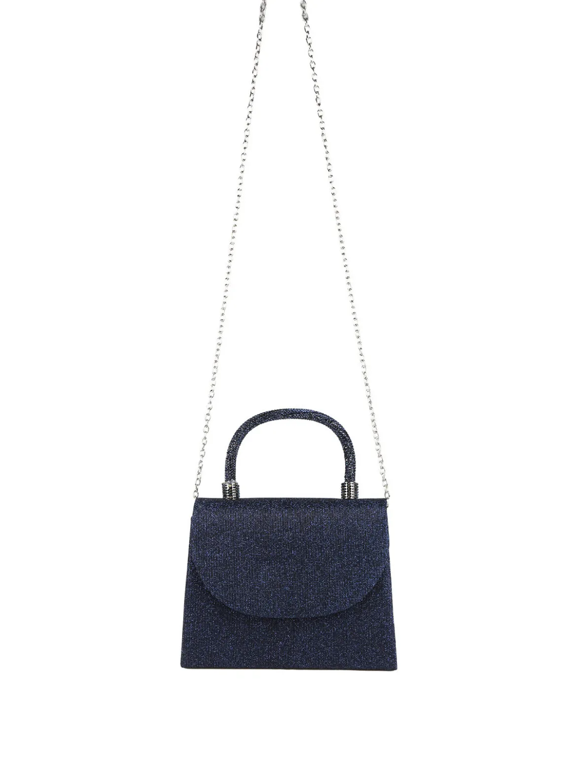 Solada Borsa donna elegante con lurex brillanti e manico con strass - blu scuro