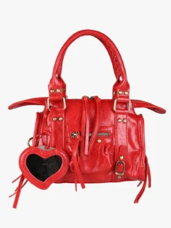 Solada Borsa mini da donna in ecopelle con doppi manici e specchietto - rosso
