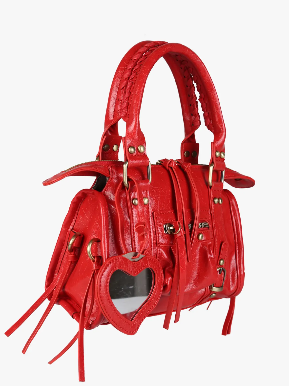 Solada Borsa mini da donna in ecopelle con doppi manici e specchietto - rosso