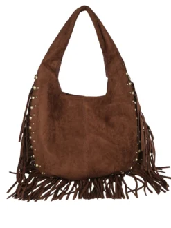 Solada Borsa scamosciata da donna con nappine e borchie - moro
