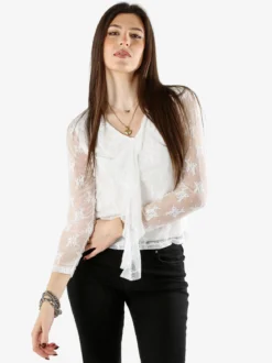Solada Camicetta in pizzo da donna con scollo V - bianco