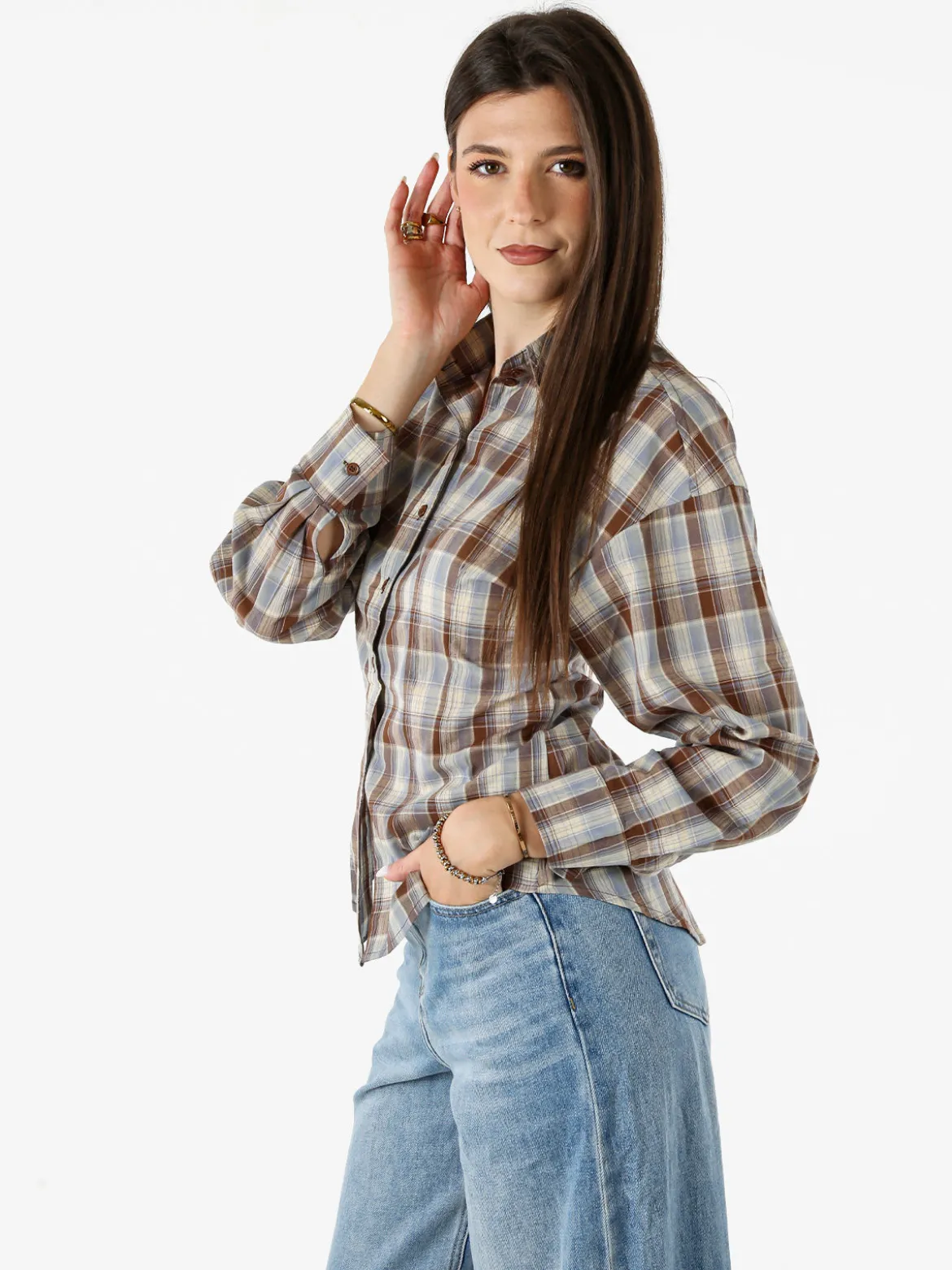 Solada Camicia a quadri da donna a maniche lunghe - marrone