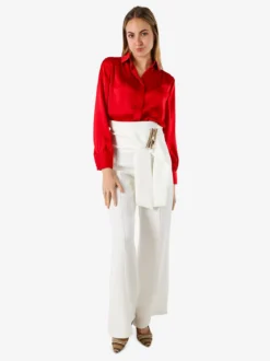 Solada Camicia da donna a maniche lunghe effetto raso - rosso