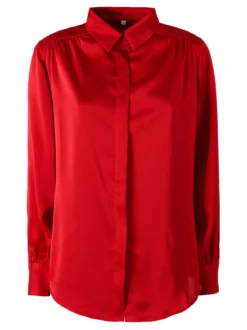 Solada Camicia da donna a maniche lunghe effetto raso - rosso