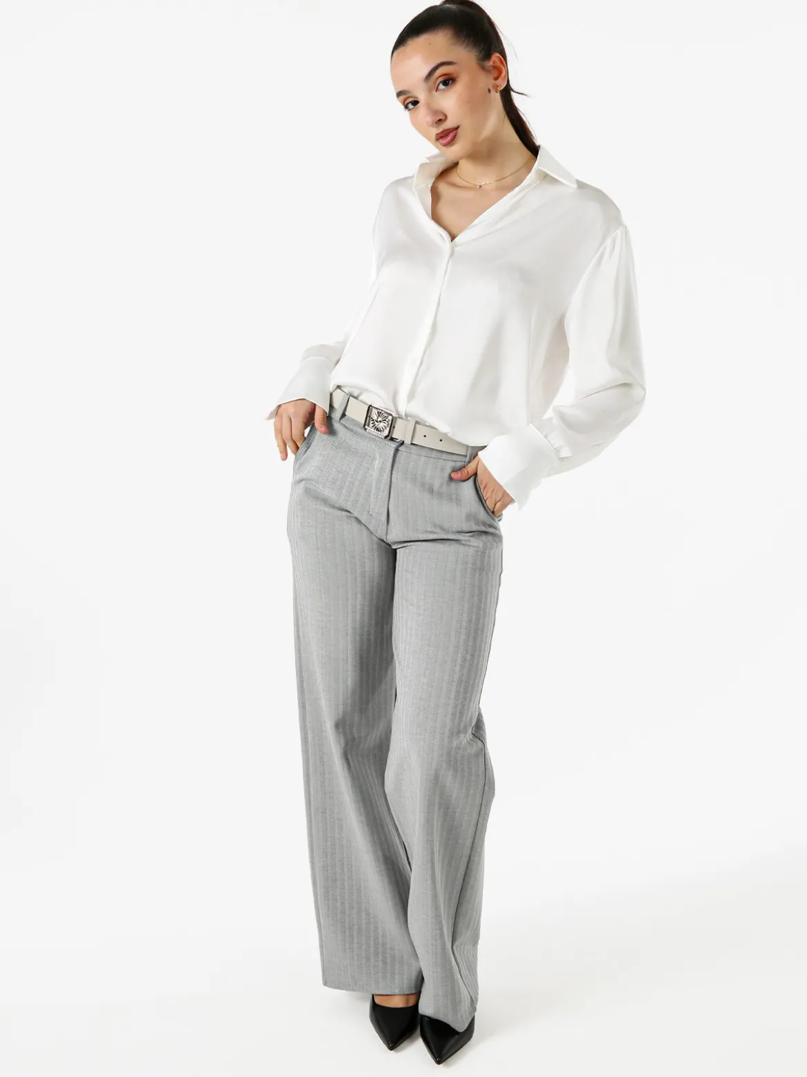 Solada Camicia da donna effetto raso a maniche lunghe - bianco