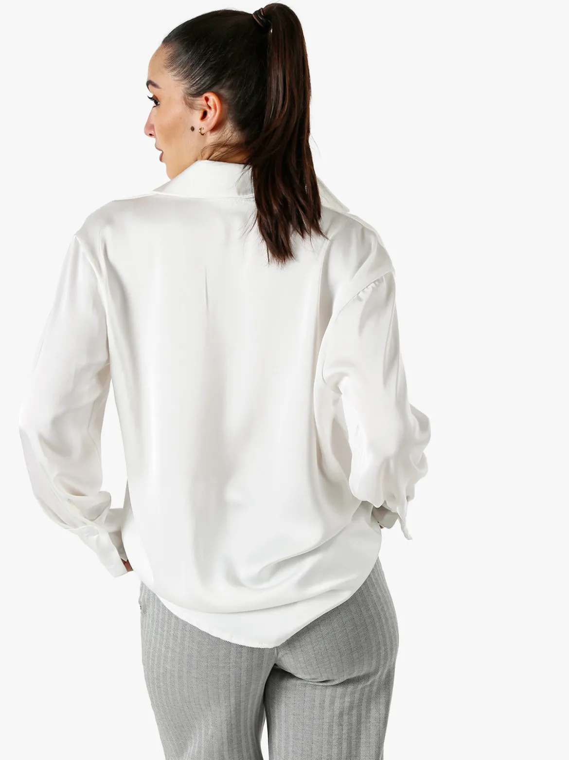 Solada Camicia da donna effetto raso a maniche lunghe - bianco