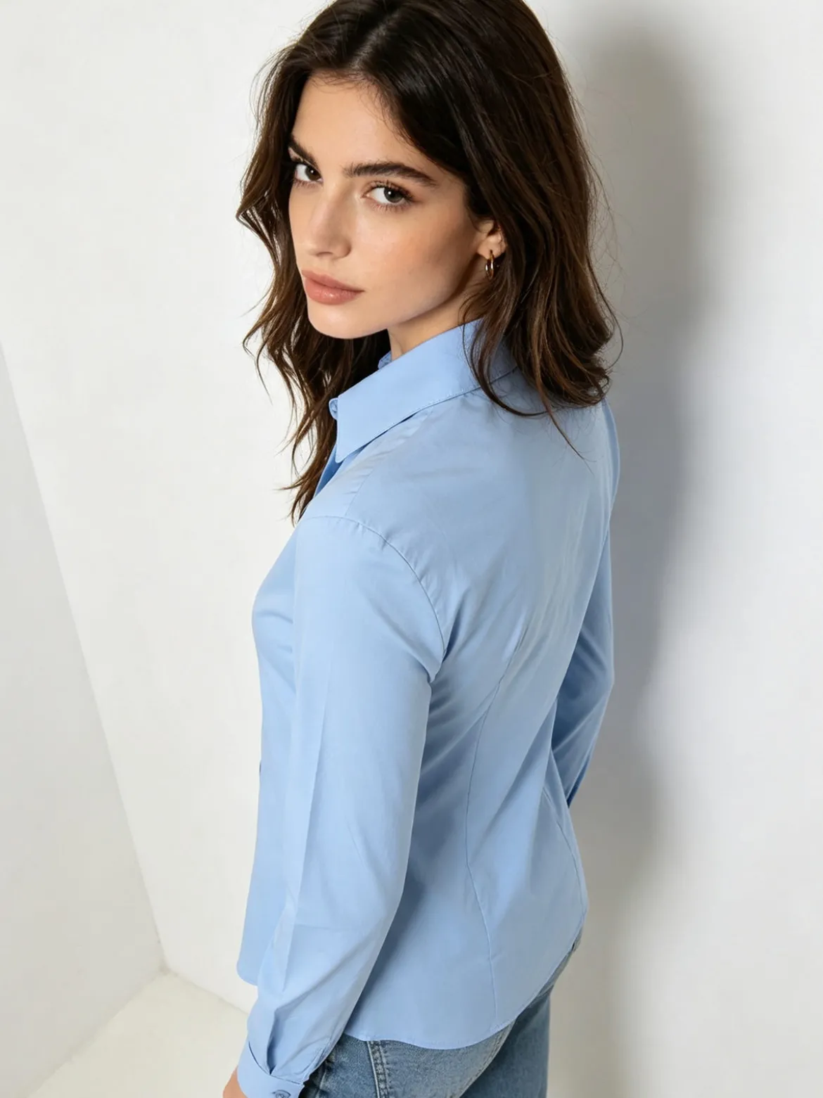 Solada Camicia da donna elasticizzata a maniche lunghe - azzurro