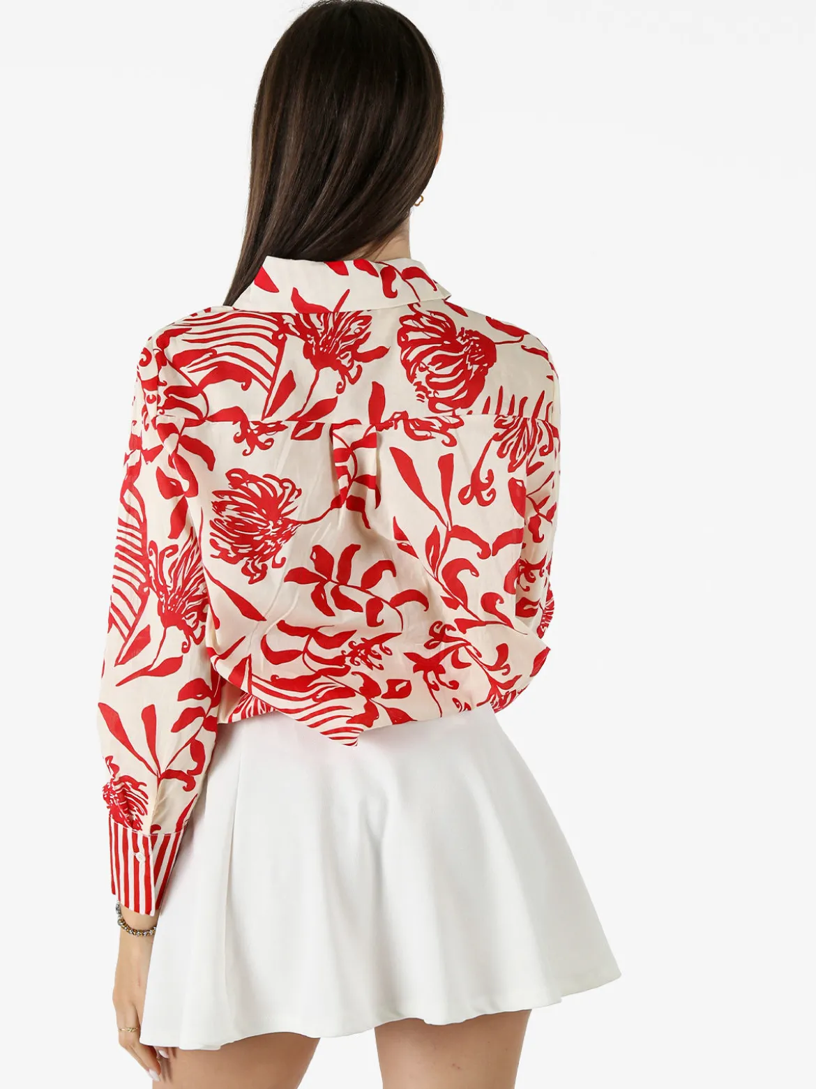 Solada Camicia da donna in cotone a maniche lunghe con stampa floreale - rosso