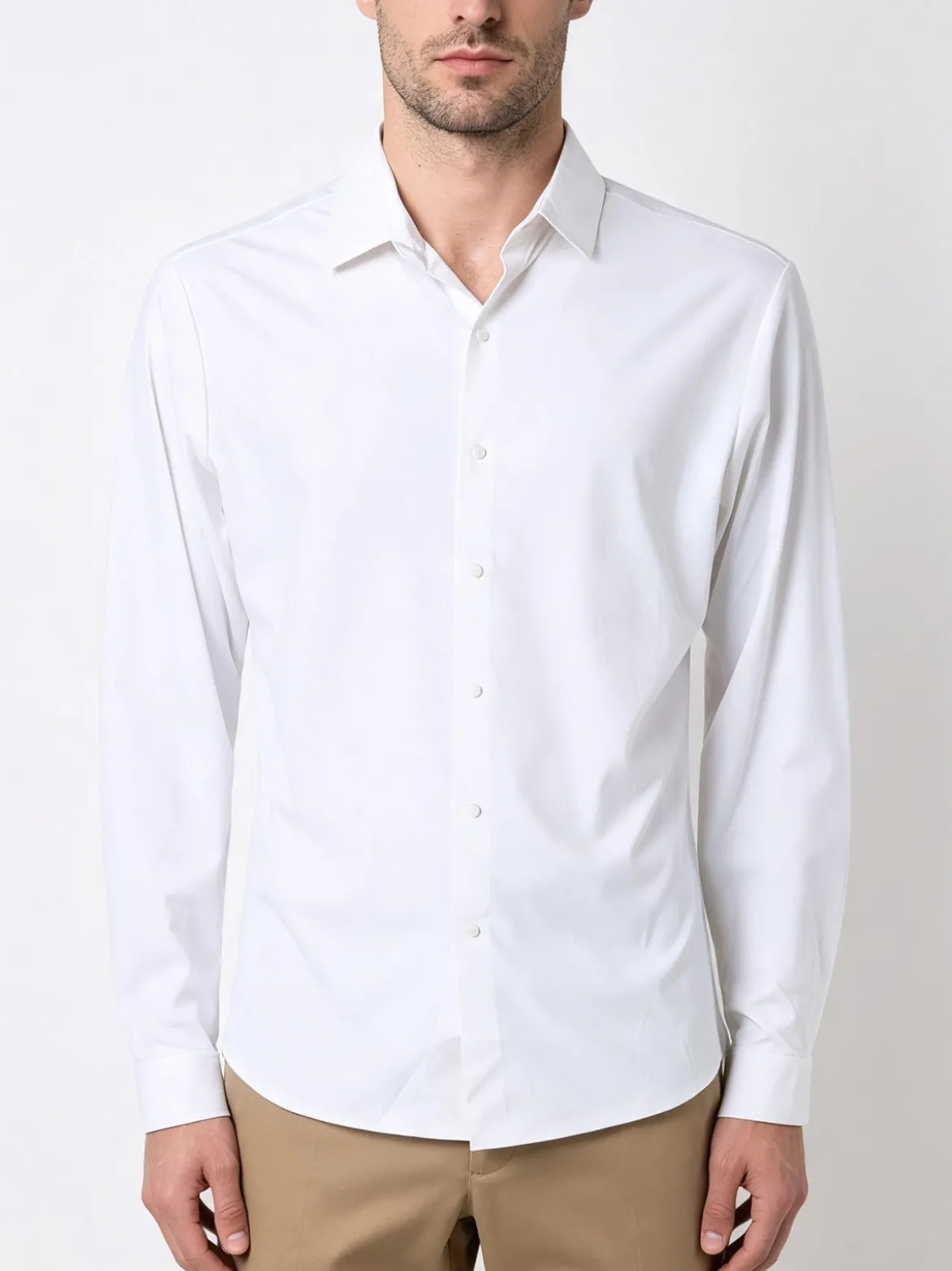 Solada Camicia da uomo a maniche lunghe in tessuto elasticizzato - bianco