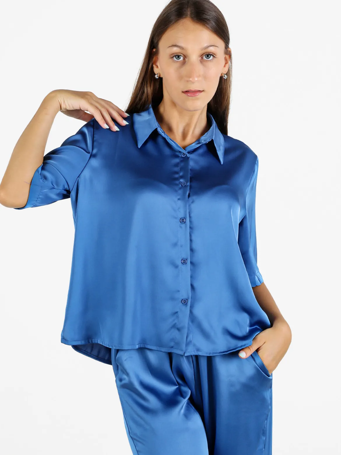 Solada Camicia donna a maniche corte effetto raso