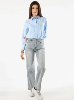 Solada Camicia donna a maniche lunghe in misto cotone - azzurro