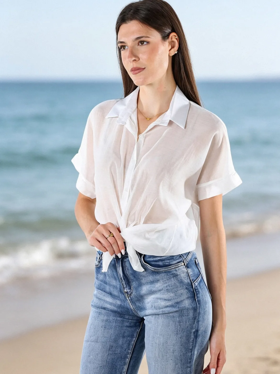 Solada Camicia donna annodata a maniche corte - bianco