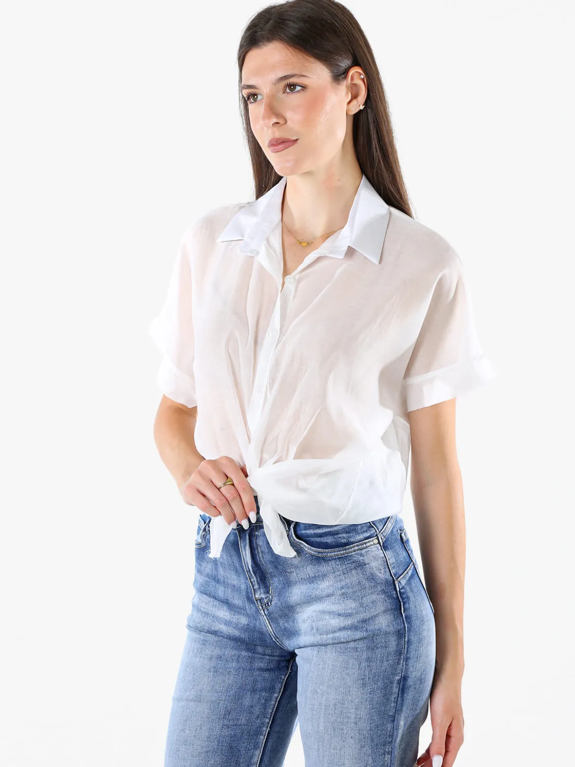 Solada Camicia donna annodata a maniche corte - bianco