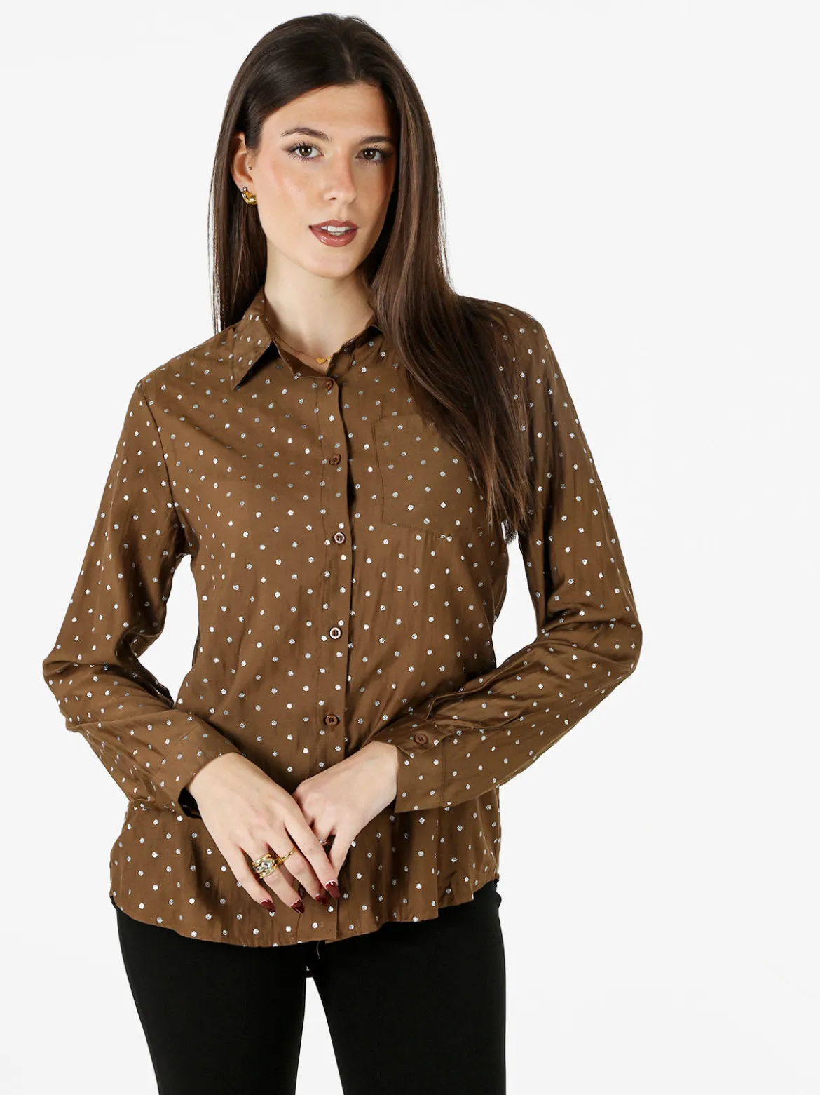 Solada Camicia donna a pois con taschino - marrone