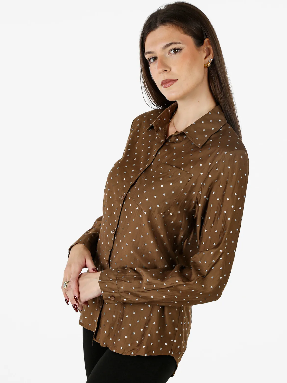 Solada Camicia donna a pois con taschino - marrone