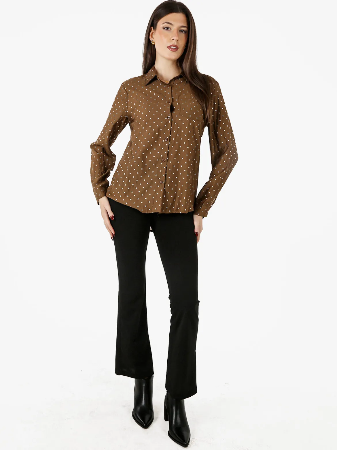 Solada Camicia donna a pois con taschino - marrone