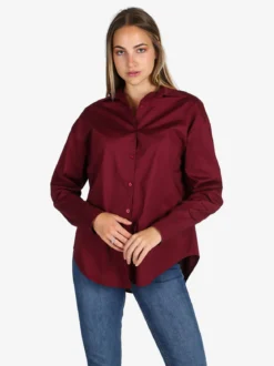 Solada Camicia donna in cotone oversize a maniche lunghe - bordeaux