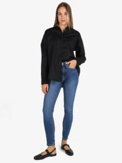 Solada Camicia donna in cotone oversize a maniche lunghe - nero
