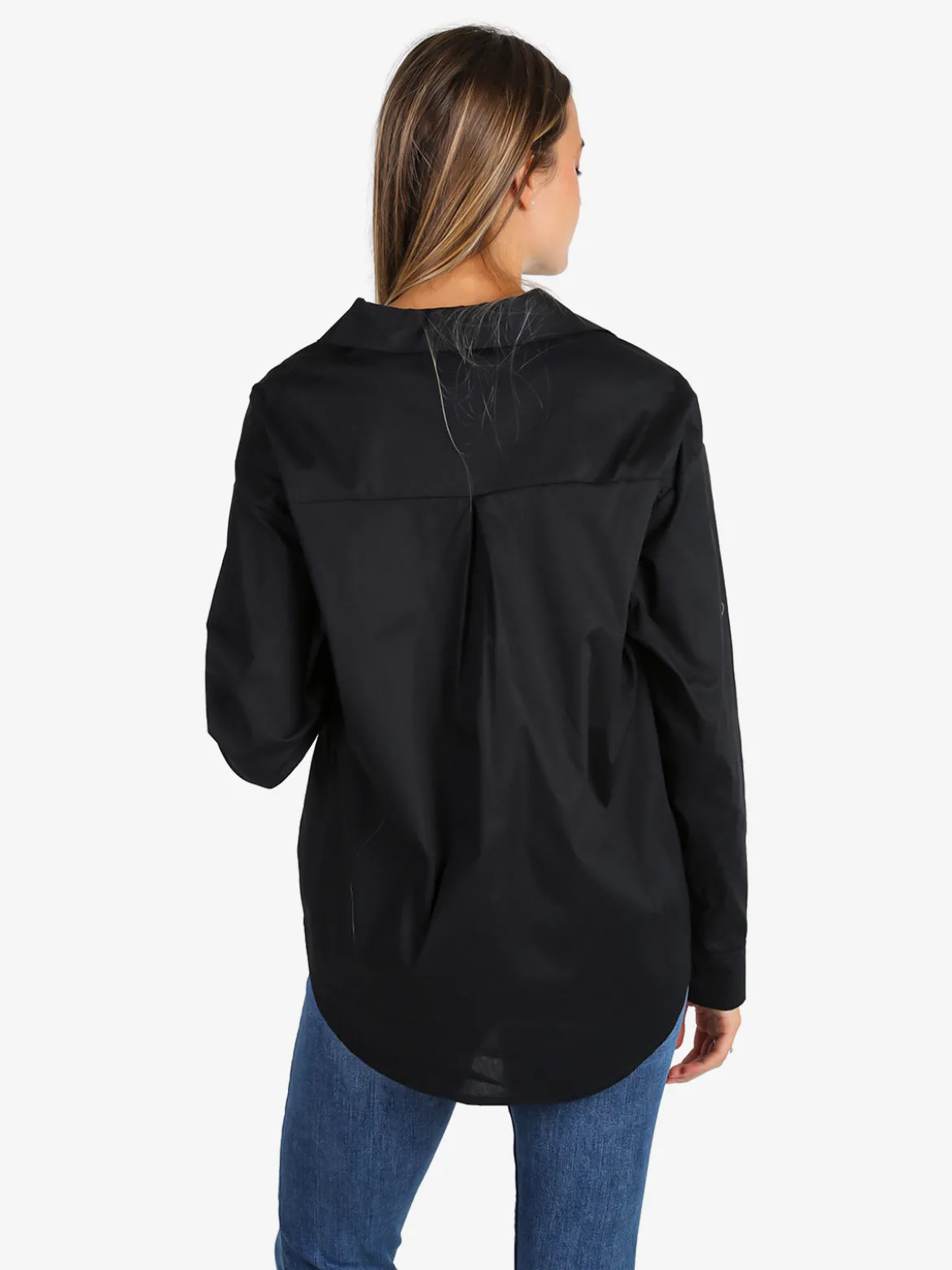 Solada Camicia donna in cotone oversize a maniche lunghe - nero