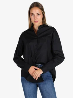 Solada Camicia donna in cotone oversize a maniche lunghe - nero